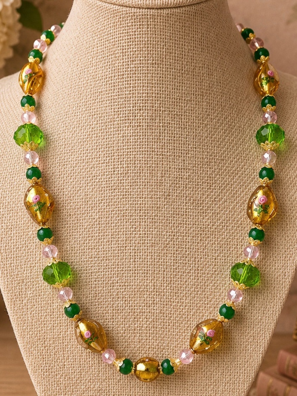 Handmade Vintage Lampwork and Jade Necklace